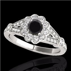 Genuine 1.90 CTW Certified Black Genuine Diamond Bridal Solitaire Halo Ring Gold - 34039-REF#78V7F