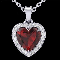 Genuine 1.0 CTW Garnet & Micro Pave Diamond Heart Necklace Heart Halo In 14K Gold - 21339-REF#19G7W