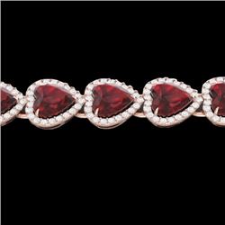 Natural 25 CTW Garnet & Micro Pave Diamond Bracelet Heart Halo In 14K Gold - 22616-REF#259K2T