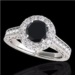 Genuine 1.70 CTW Certified Black Genuine Diamond Bridal Solitaire Halo Ring Gold - 33727-REF#77M3H