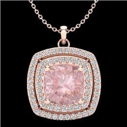 Genuine 1.50 CTW Morganite & Micro Pave Diamond Certified Halo Necklace 14K Gold - 20459-REF#55X2A