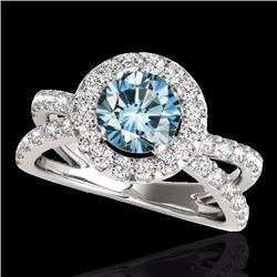 Genuine 2.01 CTW Certified Fancy Blue Genuine Diamond Solitaire Halo Ring Gold - 34030-REF#141N2G