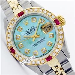 Rolex Ladies 2Tone 14K Gold/ Stainless Steel, Diam Dial & Diam/Ruby Bezel, Saph Crystal - REF#327G3R