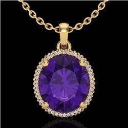 Natural 10 CTW Amethyst & Micro Pave Diamond Certified Halo Necklace 18K Gold - 20602-REF#79Z7Y