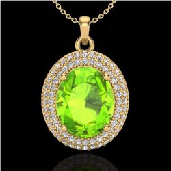 Natural 4.50 CTW Peridot & Micro Pave Diamond Certified Necklace 18K Gold - 20570-REF#78N5G