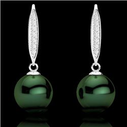 Genuine 0.18 CTW Micro Pave Diamond Certified & Peacock Pearl Earrings 18K Gold - 22635-REF#23T5X