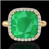 Image 1 : Natural 6.0 CTW Emerald And Micro Pave Halo Diamond Ring Solitaire 18K Gold - 23098-REF#53H2R