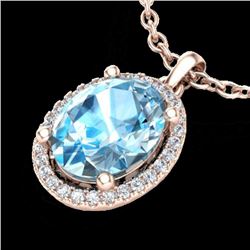 Natural 3.0 CTW Sky Blue Topaz & Micro Pave Diamond Necklace Halo 14K Gold - 21072-REF#34G5W