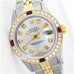 Rolex Ladies 2Tone 14K Gold/ Stainless Steel, Diam Dial & Diam/Ruby Bezel, Saph Crystal - REF#316T4V