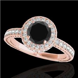 Genuine 1.51 CTW Certified Black Genuine Diamond Bridal Solitaire Halo Ring Gold - 34305-REF#72W5K