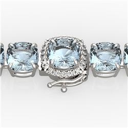 Genuine 35 CTW Aquamarine & Micro Pave Diamond Halo Designer Bracelet 14K White Gold - 23299-REF#234