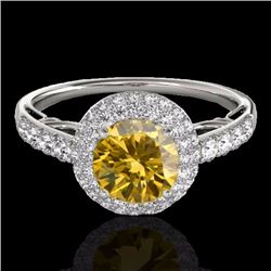 Genuine 1.65 CTW Certified Fancy Intense Genuine Diamond Solitaire Halo Ring Gold - 33704-REF#129F3M