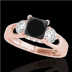 Genuine 1.60 CTW Certified Princess Cut Black Genuine Diamond 3 Stone Ring Gold - 35425-REF#137W7K