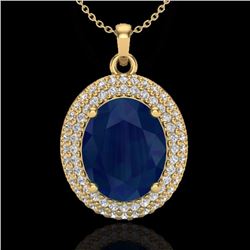Natural 4.50 CTW Sapphire & Micro Pave Diamond Certified Necklace 18K Gold - 20574-REF#78G5W