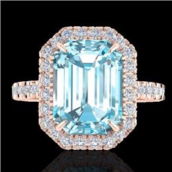 Genuine 63 CTW Sky Blue Topaz & Micro Pave Diamond Certified Halo Ring 14K Gold - 21419-REF#50F2M