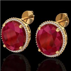 Natural 25 CTW Ruby & Micro Pave Diamond Certified Halo Earrings 18K Gold - 20276-REF#143A5N