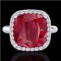 Natural 6.0 CTW Ruby & Micro Pave Halo Diamond Certified Ring Solitaire 18K Gold - 23102-REF#53X2A