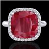 Image 1 : Natural 6.0 CTW Ruby & Micro Pave Halo Diamond Certified Ring Solitaire 18K Gold - 23102-REF#53X2A
