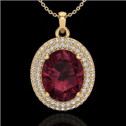 Natural 4.50 CTW Garnet & Micro Pave Diamond Certified Necklace 18K Gold - 20566-REF#67V8F