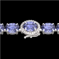 Natural 32 CTW Tanzanite & Diamond Eternity Tennis Micro Halo Bracelet 14K Gold - 23440-REF#387Y3V