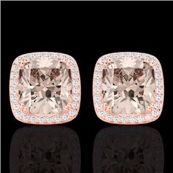 Genuine 6.0 CTW Morganite & Micro Pave Diamond Halo Solitaire Earrings 14K Gold - 22807-REF#107W7K