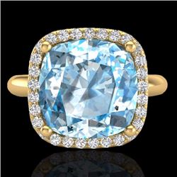 Natural 6.0 CTW Sky Blue Topaz & Micro Pave Halo Diamond Ring Solitaire 18K Gold - 23108-REF#48Z5Y