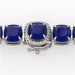 Genuine 46 CTW Sapphire & Micro Pave Diamond Halo Bracelet 14K White Gold - 23307-REF#176K8T