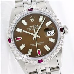 Rolex Men's Stainless Steel, QuickSet, Diam/Ruby Dial & Diam/Ruby Bezel - REF#430H9T