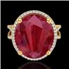 Image 1 : Natural 12 CTW Ruby & Micro Pave Diamond Certified Halo Ring 18K Gold - 20966-REF#95F3M