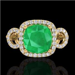 Natural 3.15 CTW Emerald & Micro Pave Diamond Certified Ring 18K Gold - 23002-REF#69W2K