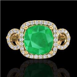 Natural 3.15 CTW Emerald & Micro Pave Diamond Certified Ring 18K Gold - 23002-REF#69W2K