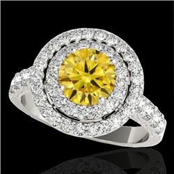 Genuine 2.25 CTW Certified Fancy Intense Genuine Diamond Solitaire Halo Ring Gold - 34218-REF#157A2N