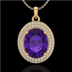 Natural 4.0 CTW Amethyst & Micro Pave Diamond Certified Necklace 18K Gold - 20552-REF#64G2W