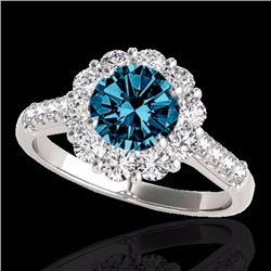 Genuine 2.0 CTW Certified Fancy Blue Genuine Diamond Bridal Solitaire Halo Ring Gold - 33423-REF#140