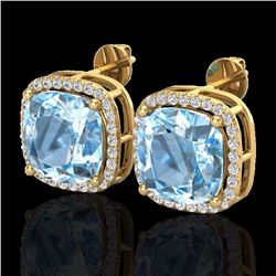 Natural 12 CTW Sky Blue Topaz & Micro Halo Diamond Earrings Solitaire 18K Gold - 23072-REF#76A8N