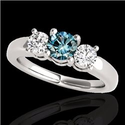 Genuine 2.0 CTW Certified Fancy Blue Genuine Diamond 3 Stone Solitaire Ring Gold - 35444-REF#220K2T