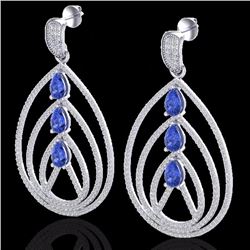 Genuine 4.0 CTW Tanzanite & Micro Pave Diamond Certified Designer Earrings 18K Gold - 22461-REF#207X