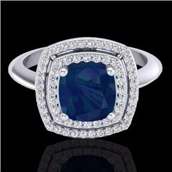 Natural 1.50 CTW Sapphire & Micro Pave Diamond Certified Pave Halo Ring 18K Gold - 20768-REF#69G5W