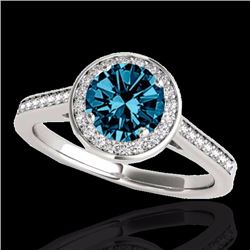 Genuine 1.33 CTW Certified Fancy Blue Genuine Diamond Solitaire Halo Ring Gold - 33513-REF#113M2H