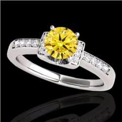 Genuine 1.11 CTW Certified Fancy Intense Genuine Diamond Solitaire Ring 2 Tone Gold - 34834-REF#96W3
