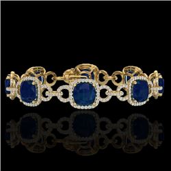 Genuine 25 CTW Sapphire & Micro Pave Diamond Certified Bracelet 14K Gold - 23031-REF#263V9F