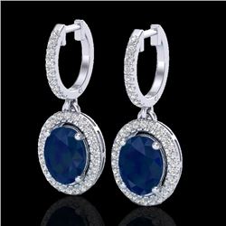 Genuine 4.25 CTW Sapphire & Micro Pave Diamond Earrings Solitaire Halo 18K Gold - 20333-REF#80A5N
