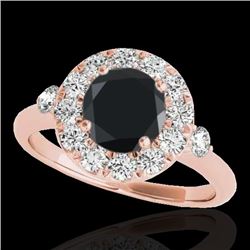 Genuine 1.50 CTW Certified Black Genuine Diamond Bridal Solitaire Halo Ring Gold - 33458-REF#72N5G