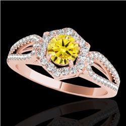 Genuine 1.43 CTW Certified Fancy Intense Genuine Diamond Solitaire Halo Ring Gold - 34024-REF#115F3M