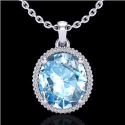 Natural 12 CTW Sky Blue Topaz & Micro Pave Diamond Certified Halo Necklace 18K Gold - 20604-REF#78V3