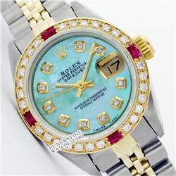 Rolex Men's 2Tone 14K Gold/ SS, QuickSet, Diam Dial & Diam/Ruby Bezel - REF#469A3M