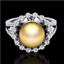 Natural 0.83 CTW Micro Pave Diamond Certified & Golden Pearl Halo Ring 18K Gold - 20702-REF#62N4G