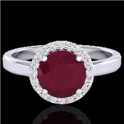 Genuine 2.0 CTW Ruby & Halo Diamond Micro Pave Ring Solitaire Bridal 18K Gold - 21641-REF#49Z3Y