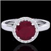 Image 1 : Genuine 2.0 CTW Ruby & Halo Diamond Micro Pave Ring Solitaire Bridal 18K Gold - 21641-REF#49Z3Y