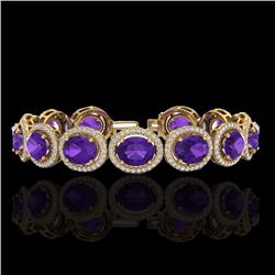 Genuine 18 CTW Amethyst & Micro Pave Diamond Certified Bracelet 10K Gold - 22679-REF#212Y2V